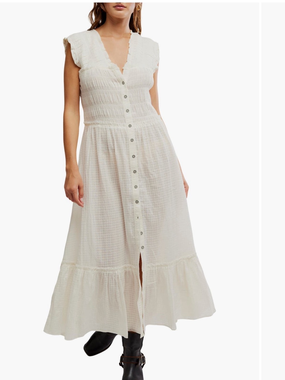 Free People Ivory Button-Front Maxi Dress